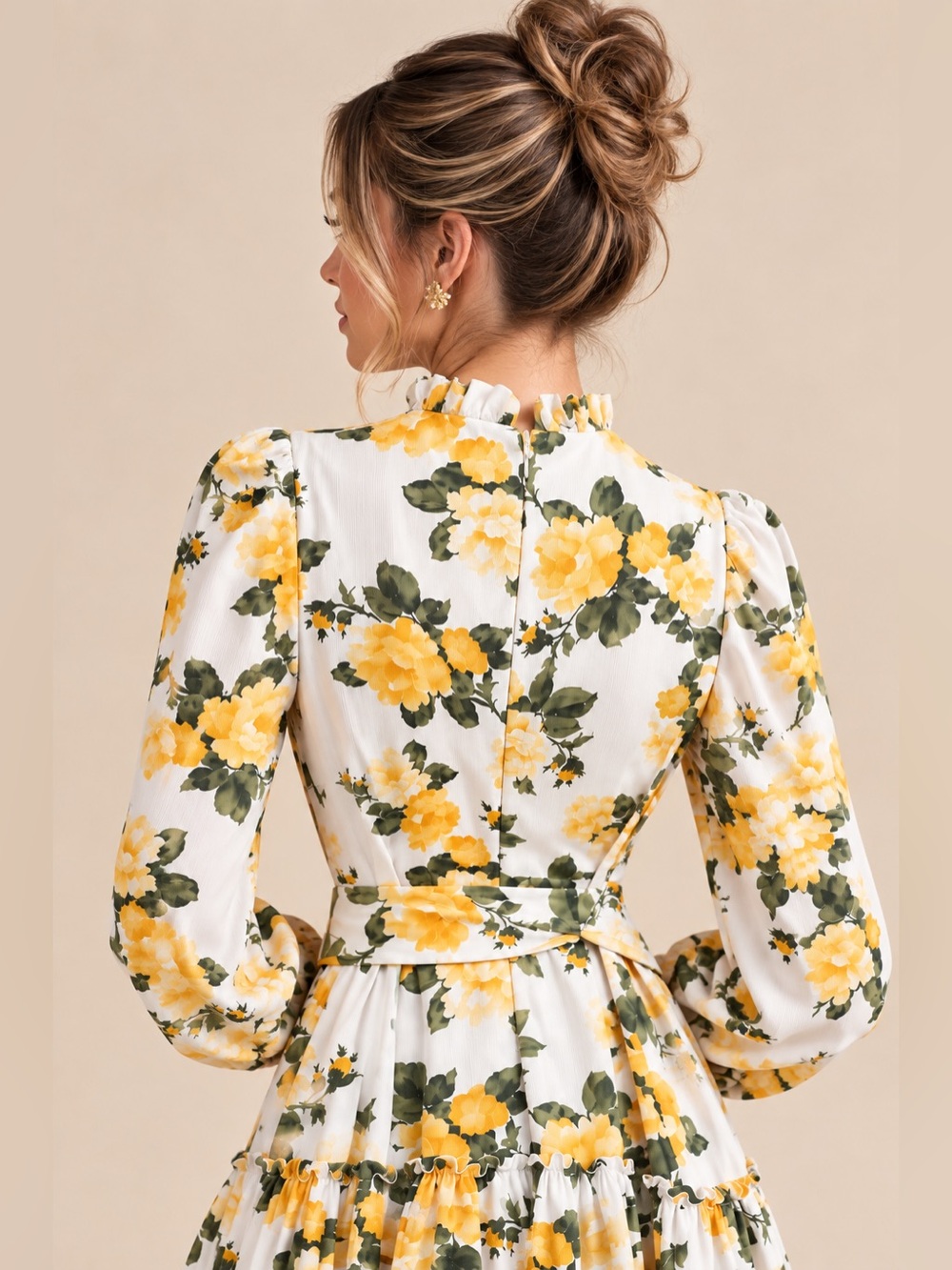 Rachel Parcell Floral Mini Dress High Neck Ruffle Collar Belted Fit & Flare XS - Picture 3 of 9